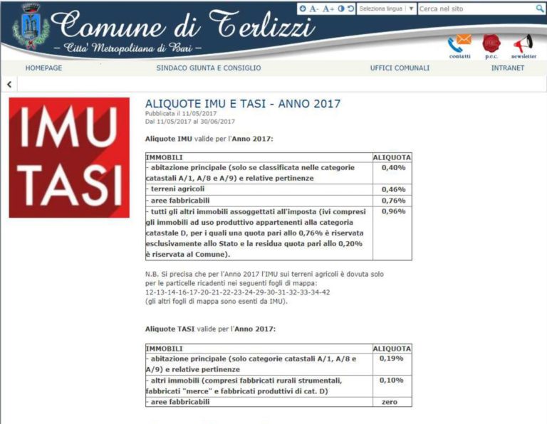 Aliquote Imu E Tasi Al Comune Di Terlizzi Commercialisti